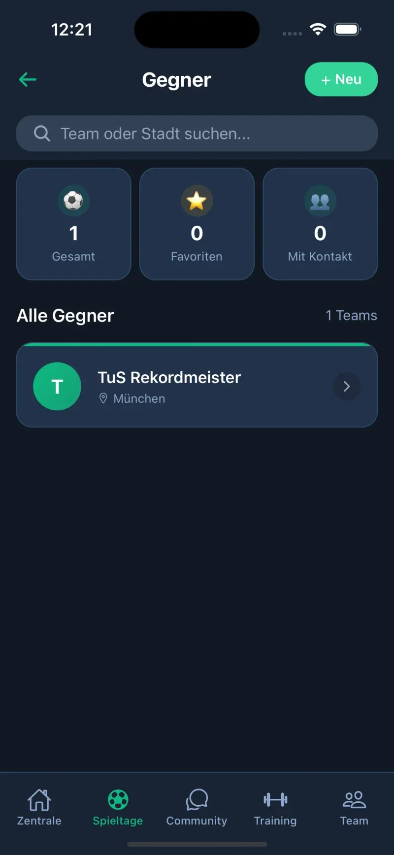 Spieltage & Gegner-CRM - Ansicht 1