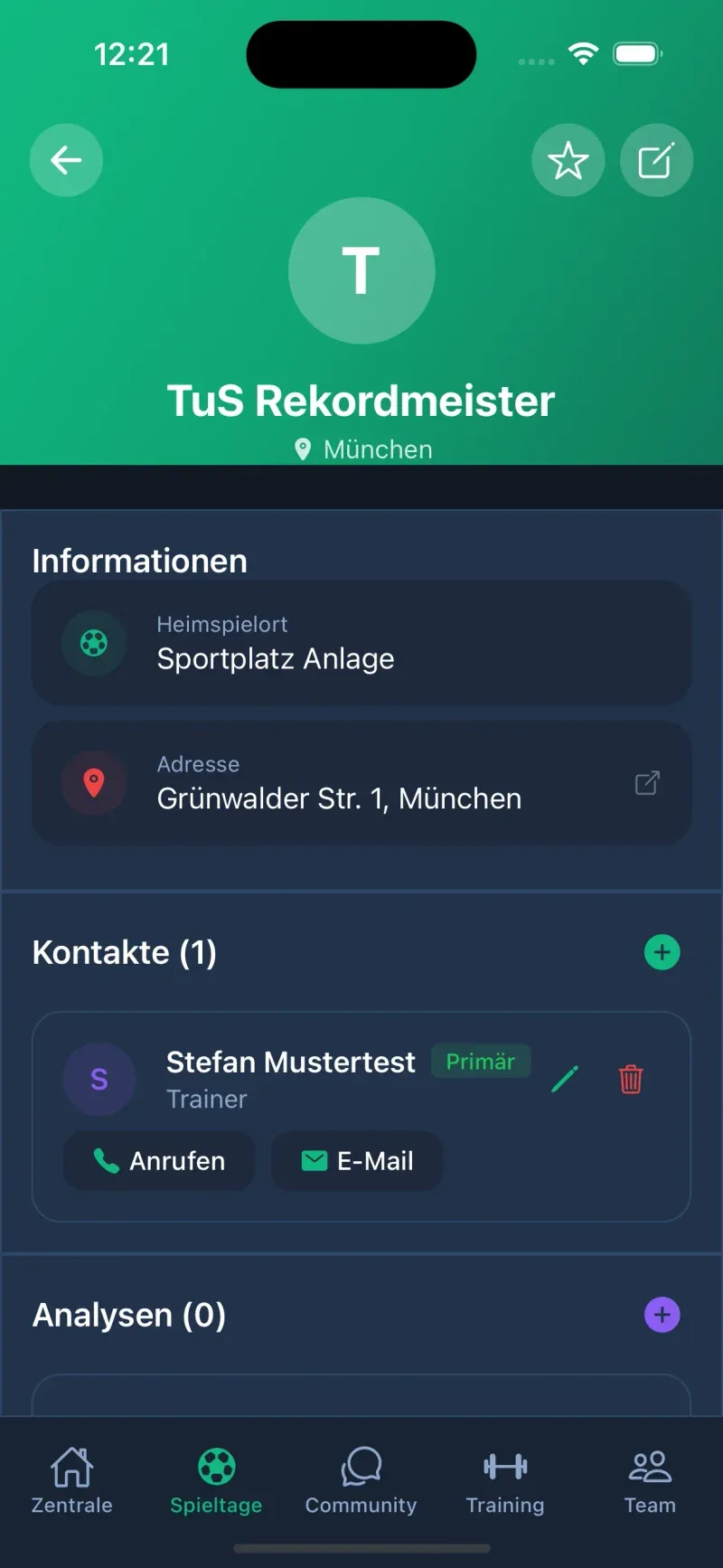 Spieltage & Gegner-CRM - Ansicht 2