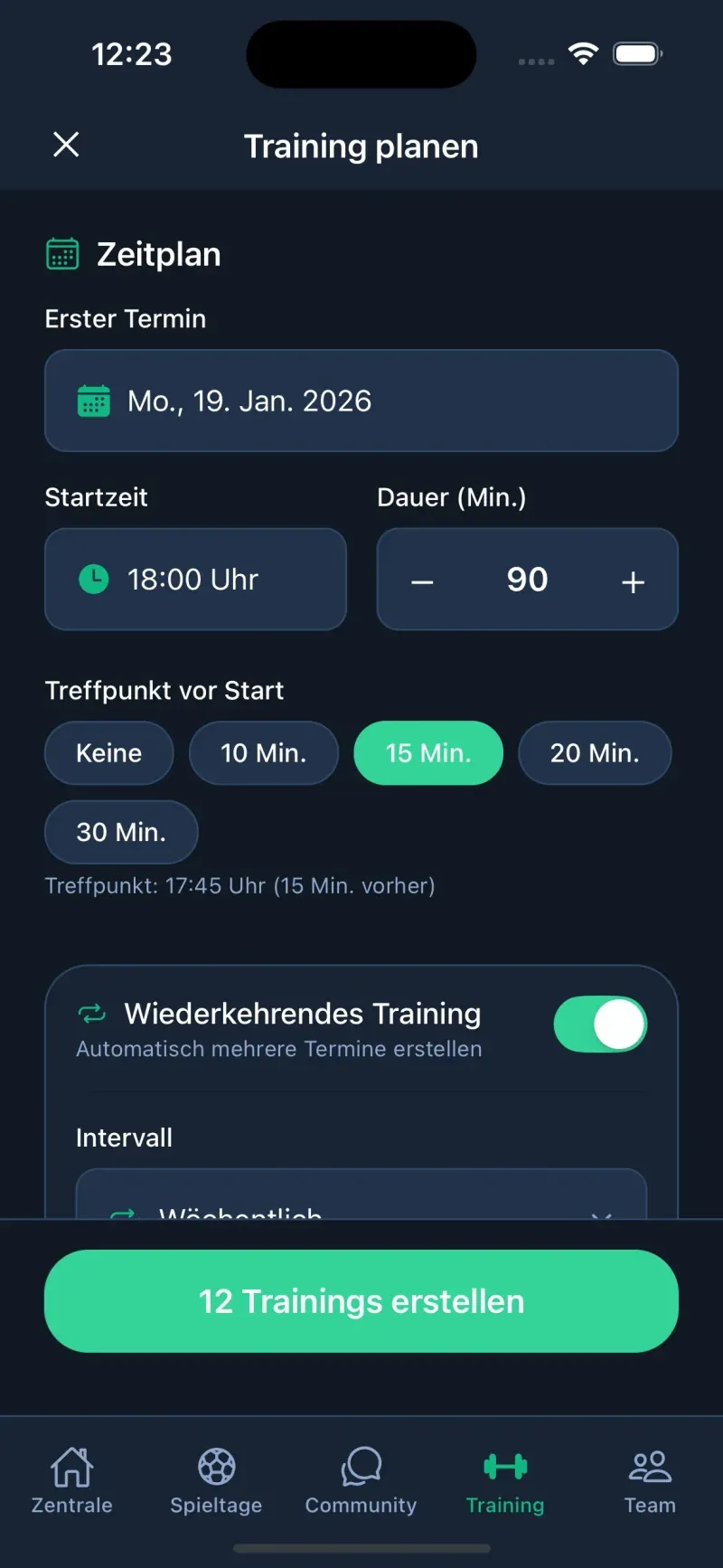 Training planen & Inhalte - Ansicht 1