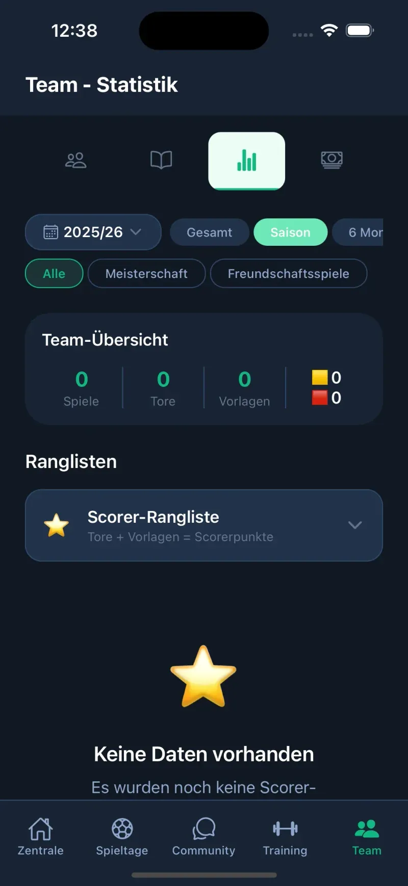 Team-Statistik - Ansicht 1