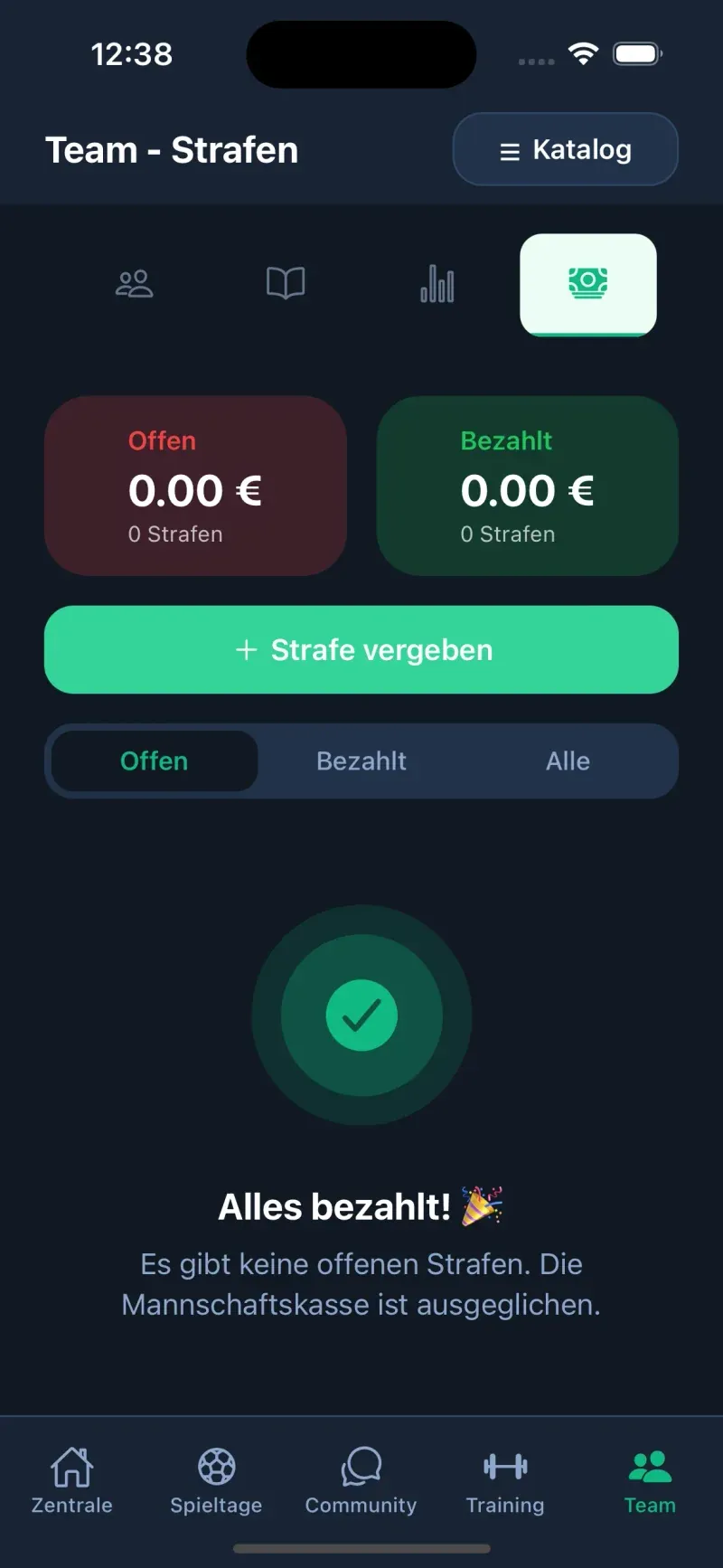 Strafen & Mannschaftskasse - Ansicht 1